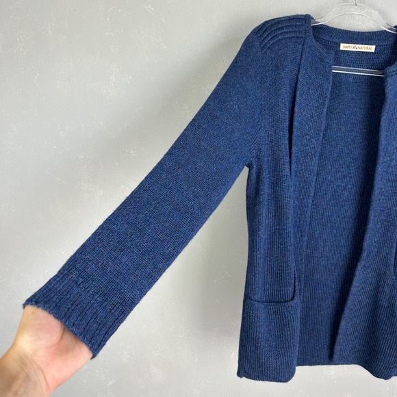 Simply Natural women one size cardigan alpaca blend blue open front w pockets - Picture 4 of 13